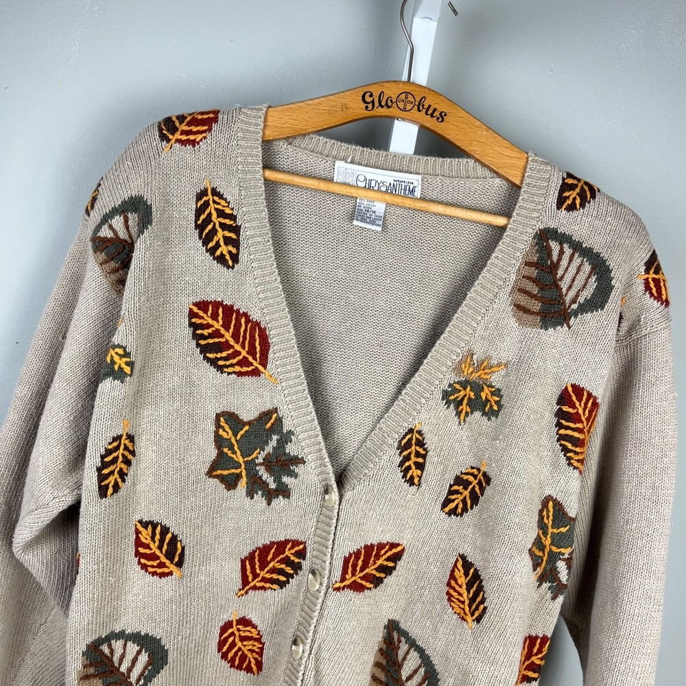 Vintage Chrysantheme Autumn Leaves Cardigan‎ Sweater Womens 14/16 Button Front